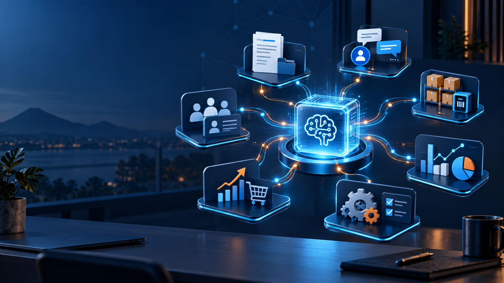 Procesos empresariales conectados por inteligencia artificial y automatización